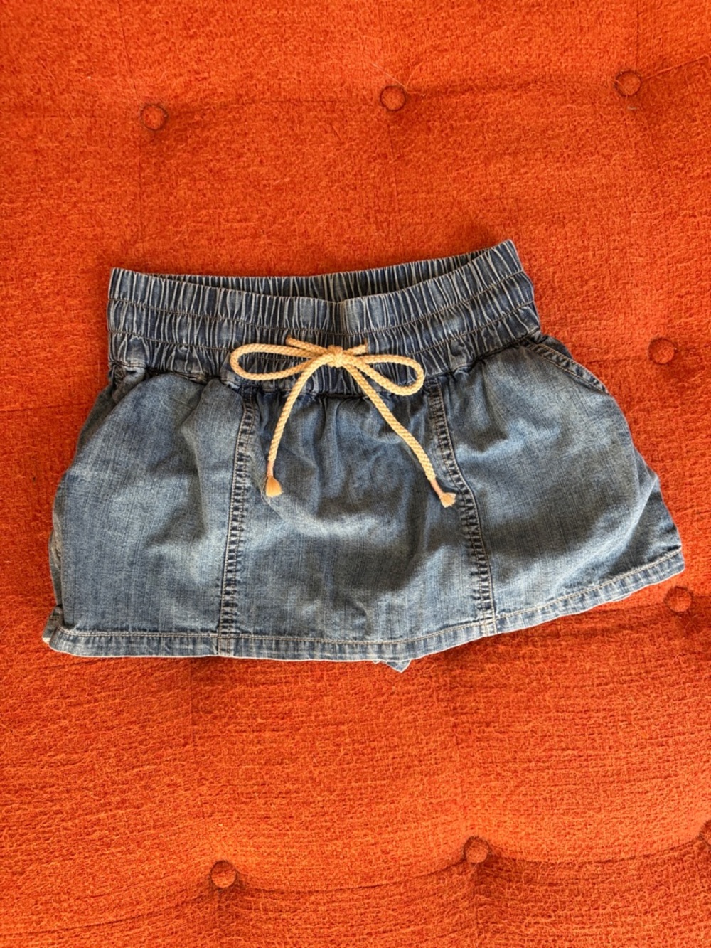 We The Free Light Wash Denim Drawstring Skort with Natural Rope